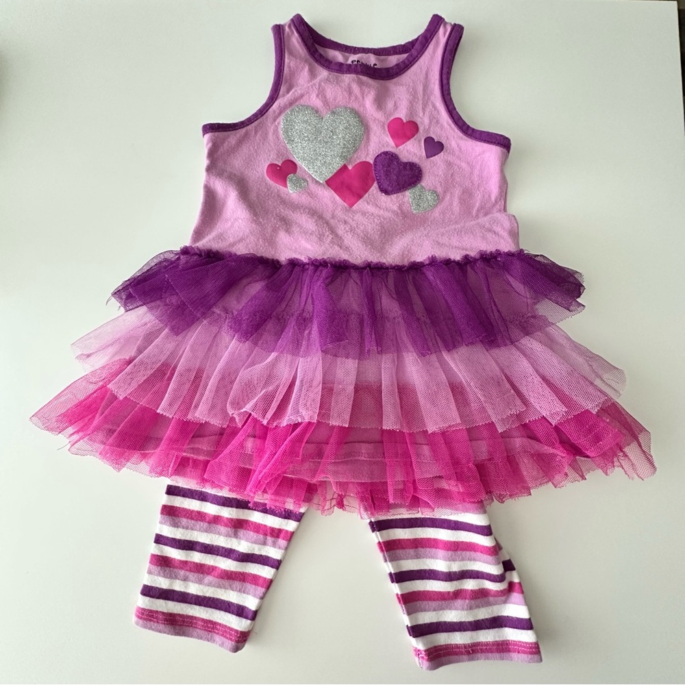 Pink and Purple Tutu Dress with Striped Leggings 2T